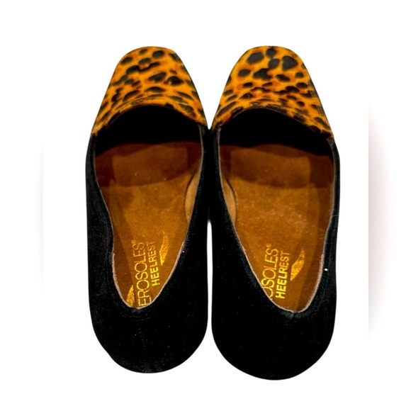 AEROSOLES HEELREST LEOPARD PRINT CALF HAIR LOAFERS BLACK SIZE 6 - Picture 3 of 7